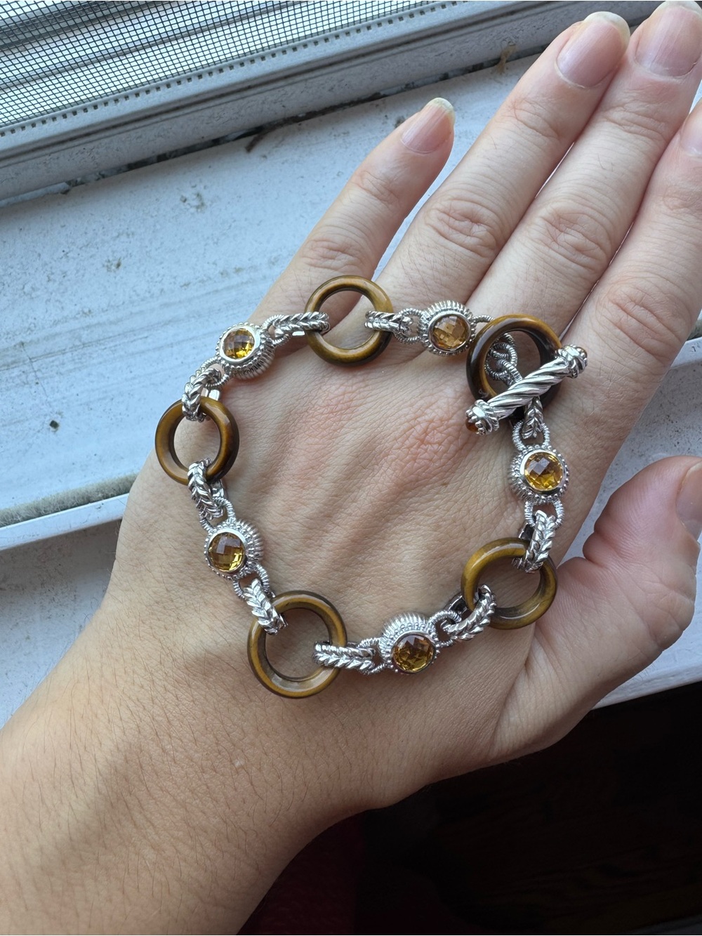 Judith Ripka Sterling silver citrine tiger eye bracelet .925